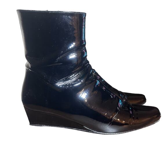 Stuart Weitzman Black Patent Wedge Heel Boots - Size 8.5 - Picture 1 of 13